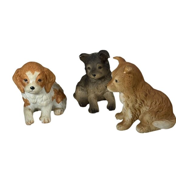 Other - Set Of 3 Vintage Ceramic Puppy Dog Figurines Hand-Painted Collectibles